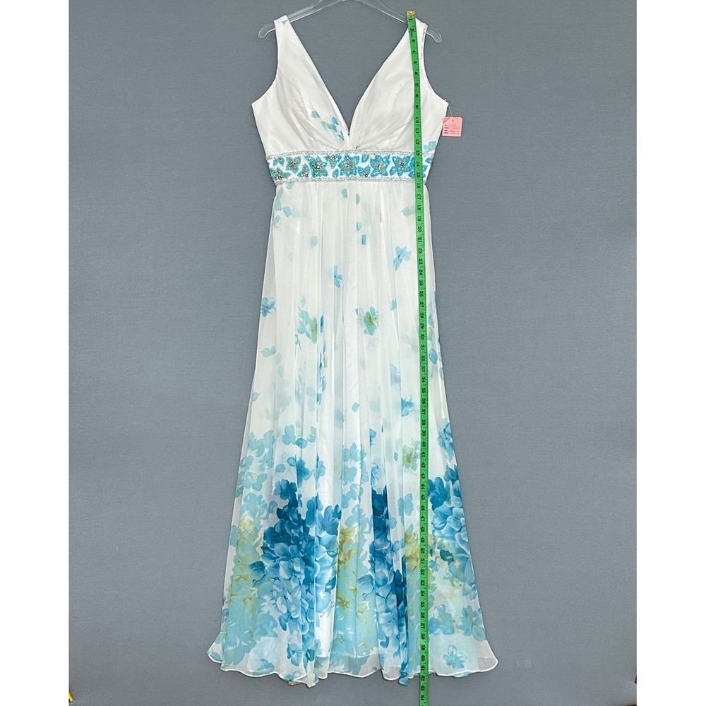 VTG Tony Bowls Le Gala Woman Dress 14 White Blue Floral Beaded Ethereal Romantic - Picture 8 of 16